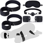 BDSM Restraint Kit with Wrist to Thigh Cuffs, Blindfold, Ball Gag & Bondage Gear