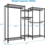 V6 Wire Garment Rack Heavy Duty Clothes Rack Metal with Shelves, Freestanding Portable Wardrobe Closet Rack for Hanging Clothes 73.6" L x 17.3" W x 76.4" H, Max Load 850LBS, Black
