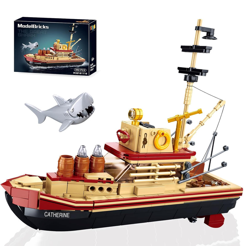 City Jaws Fishing Boat Block Kit, Suitable For Lovers Of Ocean Exploration