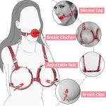Bdsm Sex Bondage Breast Restraints, B To D Cup Chest Harness Boobs Cincher With Silicone Ball Gag & Nipple Clamps, Sex Harness Kinky Lingerie Bra Sm Games Sex Toys For Women Couples Beginner (Red)
