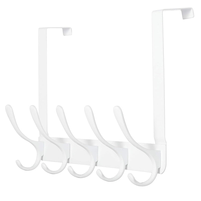 Over The Door Hook Rack, 5 Hanger Hooks For Clothes Towels Coat (White)