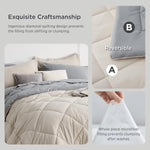 Beige Queen Comforter Set - 7 Pieces Reversible Bed Set Bed In A Bag Queen With Comforters, Sheets, Pillowcases & Shams, Queen Bedding Sets