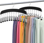 Hangers for Closet, MEILIDY 2 Pcs Wooden Hanging Leggings Organizer Hanger with Multi Clips Space Saving Scarf Organizer Storage Leggings Holder with 360° Swivel Hook - Black
