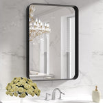 Black Metal Framed Bathroom Mirror for Wall, 22X30 Inch Rounded Rectangle Mirror, Matte Black Bathroom Vanity Mirror Farmhouse, Anti-Rust, Tempered Glass, Hangs Horizontally or Vertically
