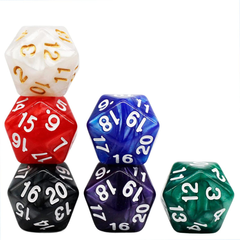6 Pieces D20 Polyhedral Dice,20 Sided Dnd Dice,22Mm Large Pearl Mixed Color