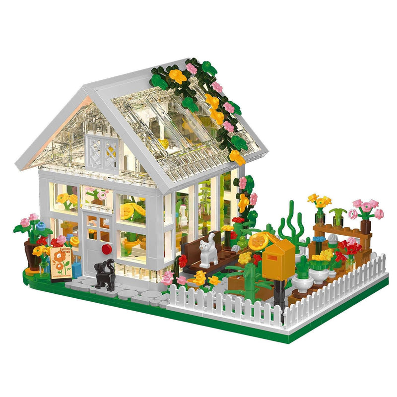 Flower House Building Mini Set With Led, City Street View Greenhouse Buildi