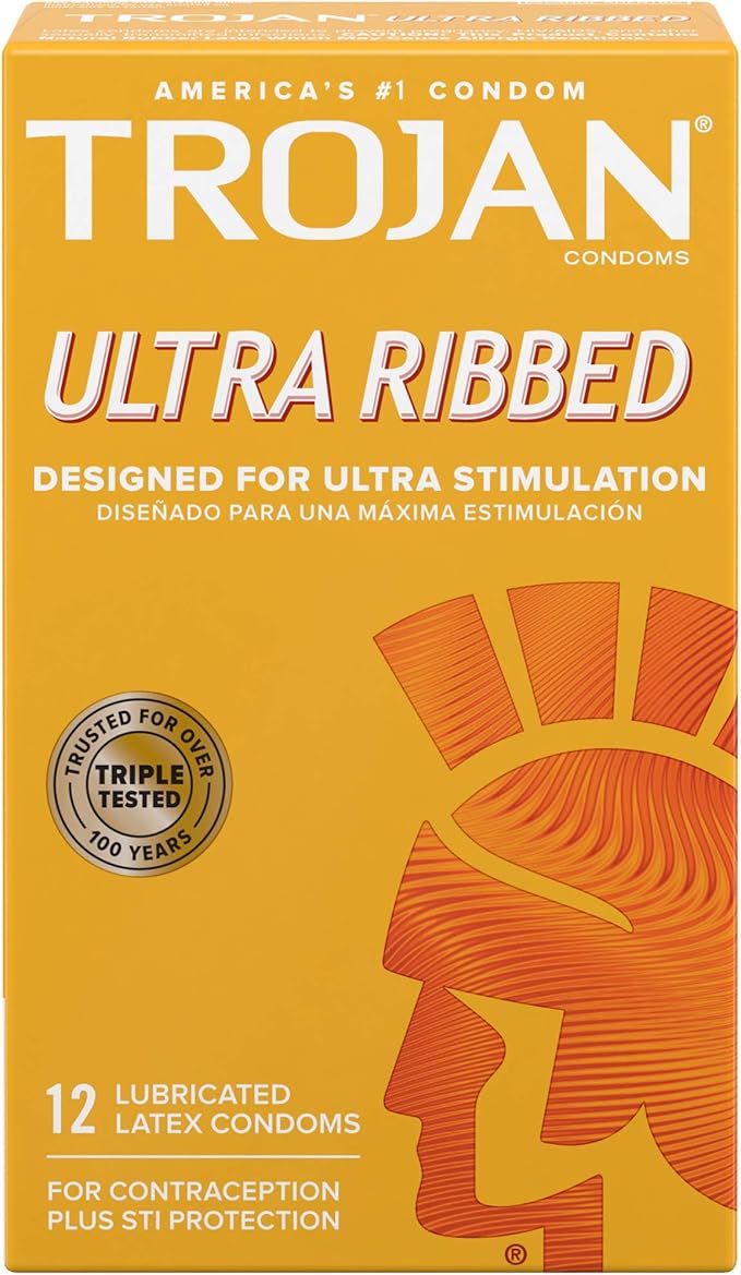 Ultra Ribbed Premium Lubricated Condoms – Enhanced Stimulation & Comfort, 12 Pack
