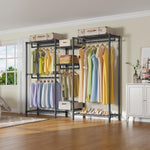 V6 Wire Garment Rack Heavy Duty Clothes Rack Metal with Shelves, Freestanding Portable Wardrobe Closet Rack for Hanging Clothes 73.6" L x 17.3" W x 76.4" H, Max Load 850LBS, Black