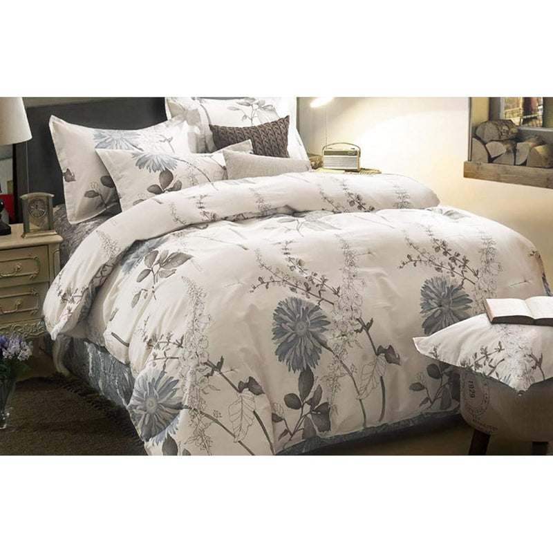 - Floral Comforter Set, Botanical Flowers Pattern Printed, 100% Cotton Fabric
