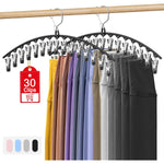Upgrade Skirt Pants Hangers with Clips, Legging Organizer for Closet Hanging with 15 Cilps Holds 30 Leggings/Shorts/Jeans/Skirts Pants Hangers Space Saving Closet Organizers and Storage, Black 2Pack