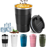 Insulated Travel Coffee Mug Spill Proof Leak Proof Pobtable To Go Camping Stainless Steel Coffee Tumbler Reusable Coffee Cups with Lids Thermos for Hot and Cold Drink (Black, 12 OZ)