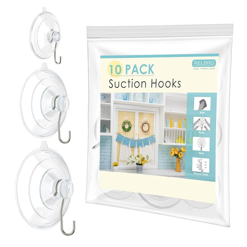 Suction Cup Hooks, 10 Pcs Clear Suction Cups With Metal Hooks Combo Set Removabl