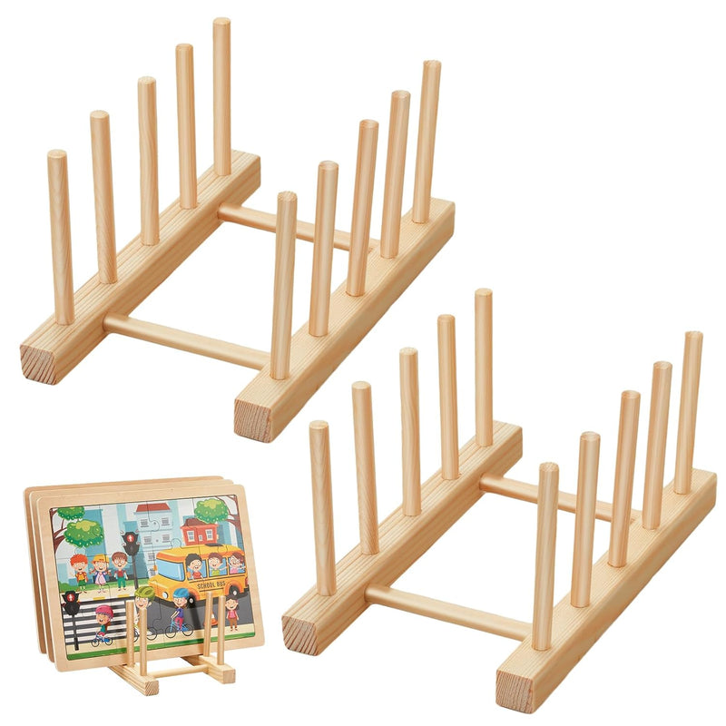 2 Pcs Wooden Puzzle Display Stand Jigsaw Puzzle Holder Rack, Puzzle Storage