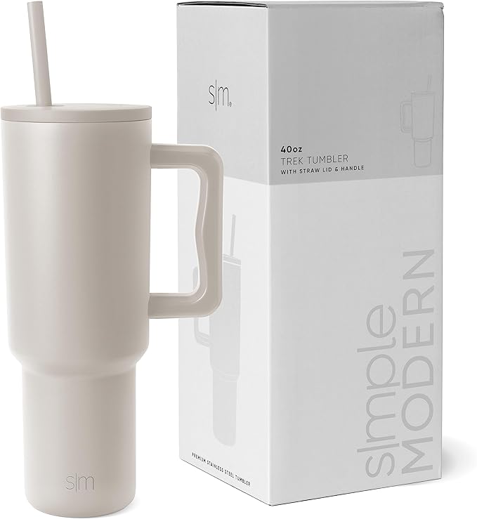 40 oz Tumbler with Handle and Straw Lid | Insulated Cup Reusable Stainless Steel Water Bottle Travel Mug Cupholder Friendly | Gifts for Women Men Him Her | Trek Collection | Almond Birch