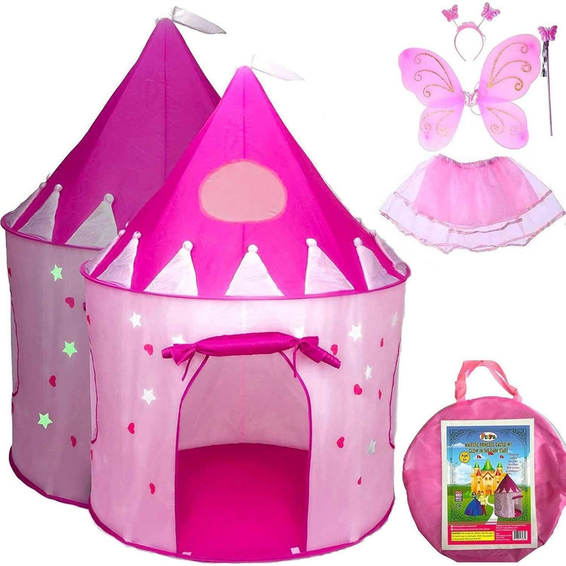 5 Piece Princess Castle Girls Pop Up Play Tent & Dress Up Costume Bundle Pl