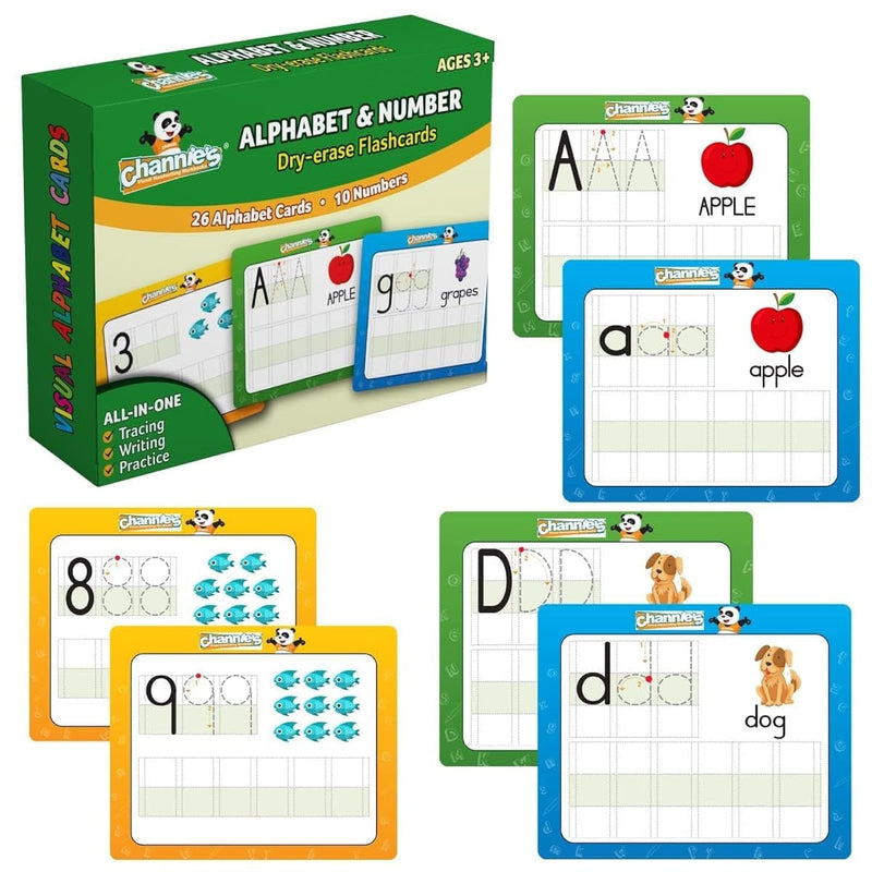 Dry Erase Number & Alphabet Flashcards For Kids Ages 3 5, 10 Number & 26 Vi