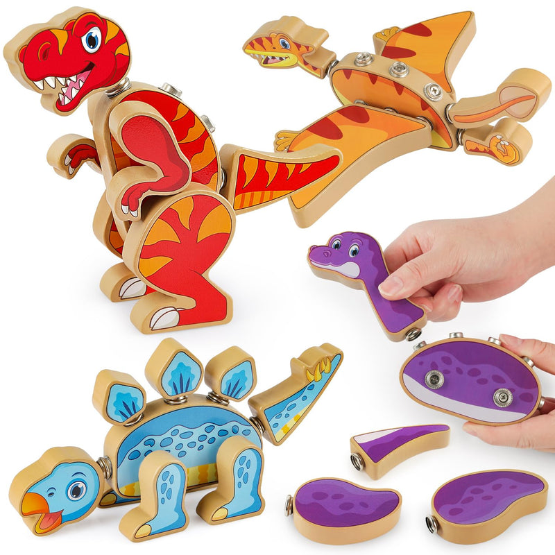 Coogam Dinosaur Snap Together Building Toys, Wooden Take Apart Dinosaur Pla