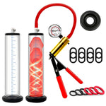 Manual Penis Pump Male Pump System With Red Metal Handle Dick Pump With Pressure Gauge Sex Toy - Pumps & Enlargers Penile Vacuum Pump For Men To Increase Penis Size 9 X 1.75 Inch