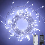 Fairy Lights Plug In, 10Feet 200 Leds Firecracker String Lights With Remote, Christmas Lights Cluster Starry String Lights For Ceiling Bedroom Wreath Garland Window Christmas Decoration, Pure White