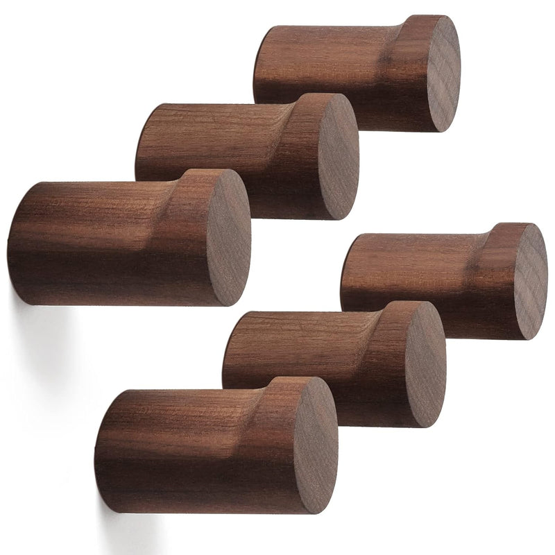 Wood Wall Hooks 6 Pack, Natural Wooden Coat Hooks Wall Mounted, Handmade Rustic