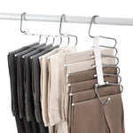 Upgraded Collapsible Pants Hangers Space Saving, 6 Layers Clothes Rack, Stainless Steel Multifunctional Closet Organizer, Non Slip Metal Hangers for Pants Jeans Skirts Trousers (2 Pack)