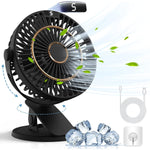 5 Speeds Clip on Fan Rechargeable - Mini USB Portable Desk Fan with Clip, LED Display Powerful Silent Table Fan, 720°Flexible Rotation for Bed, Home, Stroller, Sport, Camping (Black)
