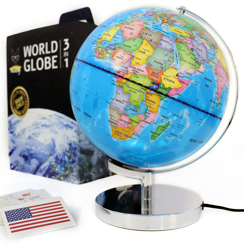 9" Illuminated Educational Kids World Globe + Stem Flags & Countries Intera