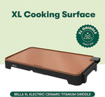 XL Electric Ceramic Titanium Griddle, Make 15 Eggs At Once, Healthy-Eco Non-stick Coating, Hassle-Free Clean Up, Large Submersible Cooking Surface, 12" x 22", Copper/Black