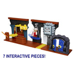 Nintendo Dungeon Deluxe Play Set, Includes: 2.5” Fire Mario Figure & 7 Interactive Environmentpiece Moving Platforms & Thwomp, Spinning Fire Balls, Hidden Coin, Swing, & Door