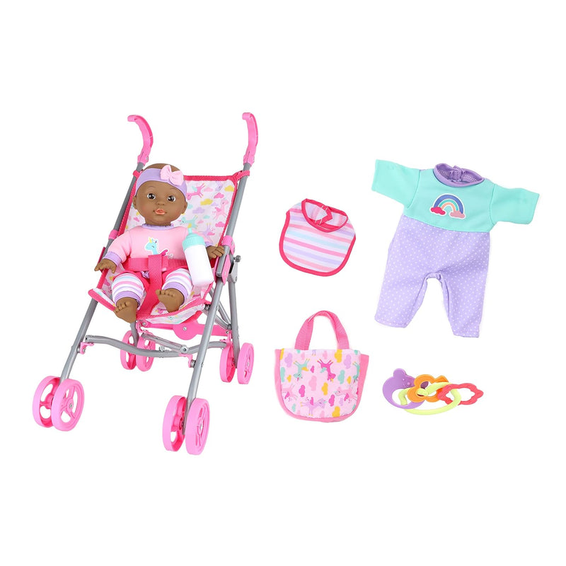 Dream Collection 12" Baby Doll Care Gift Set With Stroller African American In