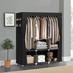 Portable Closet, portable closets for hanging clothes with 3 Hanging Rods and 6 Storage Shelves and 4 Side Pockets, Black Wardrobe Closet Easy to assemble and strong and stable