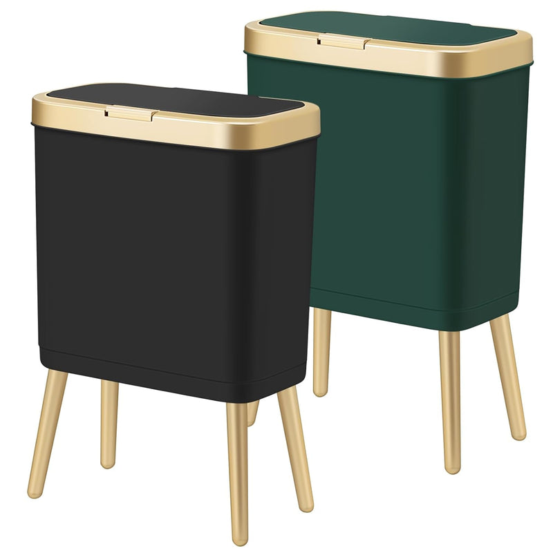 2Pack Trash Can With Lid, Modern Waste Basket For Kitchen, 4 Gallon Plastic Garb