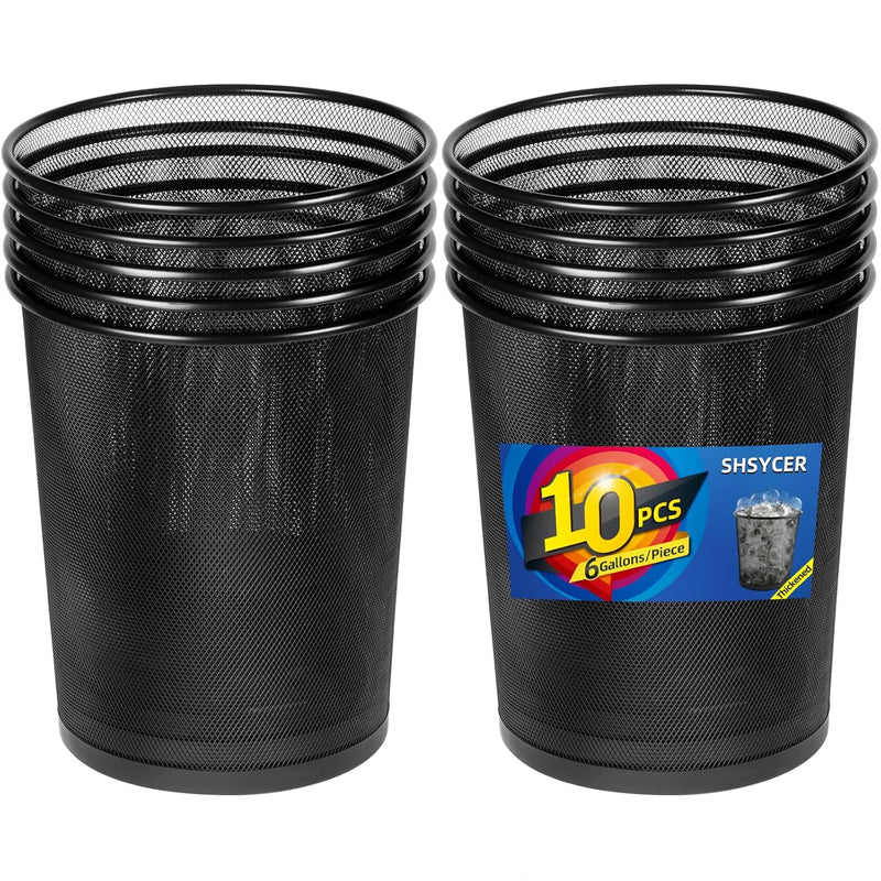 Black Mesh Trash Cans, 10-Pack 6 Gal Mesh Office Trash Can, Open Metal Wire Wast