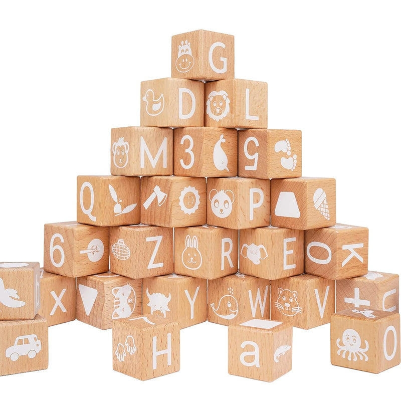 Alphabet Letters Stacking Blocks, 26 Wooden Abc Building Blocks For Toddler