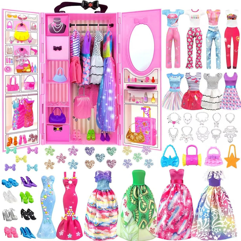 92Pcs Doll Clothes And Accessories With Doll Closet For 11.5 Inch Doll Fash