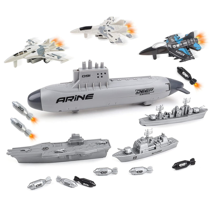 Aircraft Carrier Toy Military Submarine Naval Ship Play Set With Planes Arm