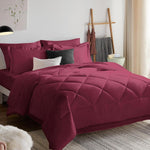 King Comforter Set With Sheets 7 Pieces Bed In A Bag Burgundy All Season Bedding Sets With Comforter, Pillow Shams, Flat Sheet, Fitted Sheet And Pillowcases, Red, King