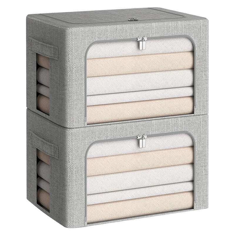 Clothes Storage Bins Box - Linen Fabric Foldable Stackable Container Organizer S