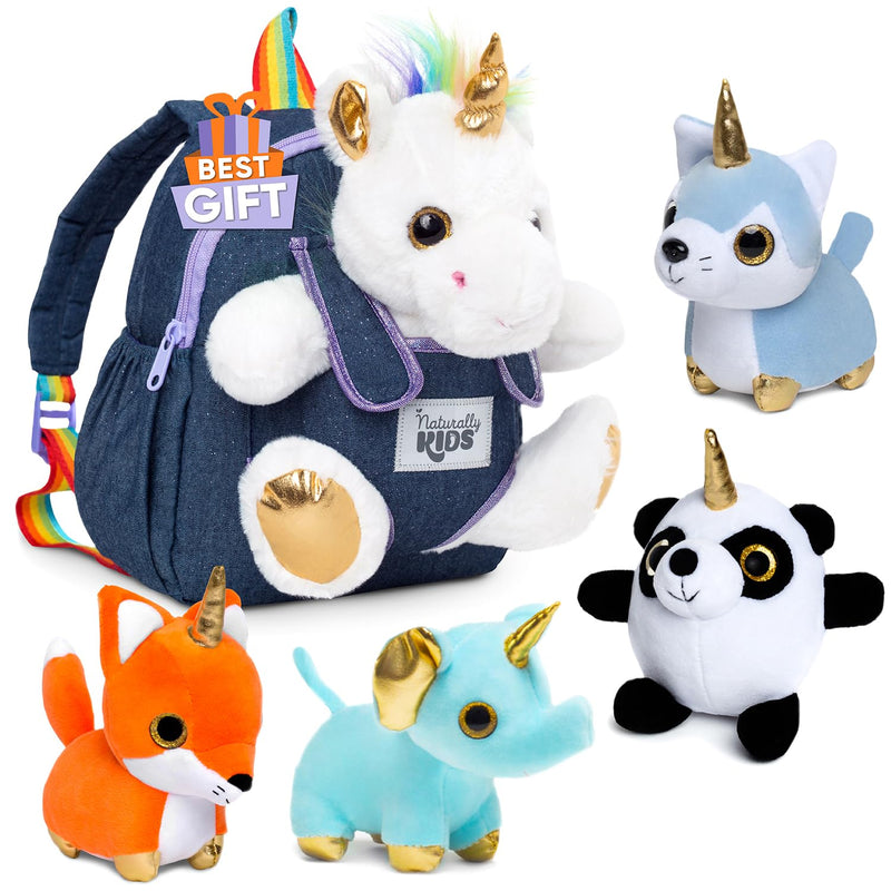 Toddler Backpack W Unicorn Stuffed Animal & Four Plush Unicorns, Small Backpac