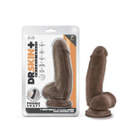 Blush Dr. Skin Plus 7" Realistic Dildo, Posable Girthy Penis W/Balls - Triple Density, Suction Cup, Strap-On Compatible - Lifelike Anal, Pussy Cock Sex Toy For Women, Men & Couples - (Chocolate)