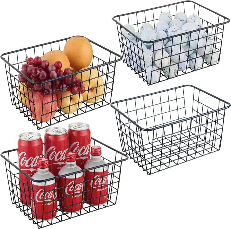 Wire Storage Basket 4 Pack, Perfect Kitchen Pantry Organization Storage Basket,Laundry Basket,Countertop Organization,Use to Kitchen,Bathroom,Bedroom,Living Room,Office,Black