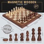 2 In 1 Magnetic Chess Set & Checkers Board Game, 15" Wooden Folding Chess Board