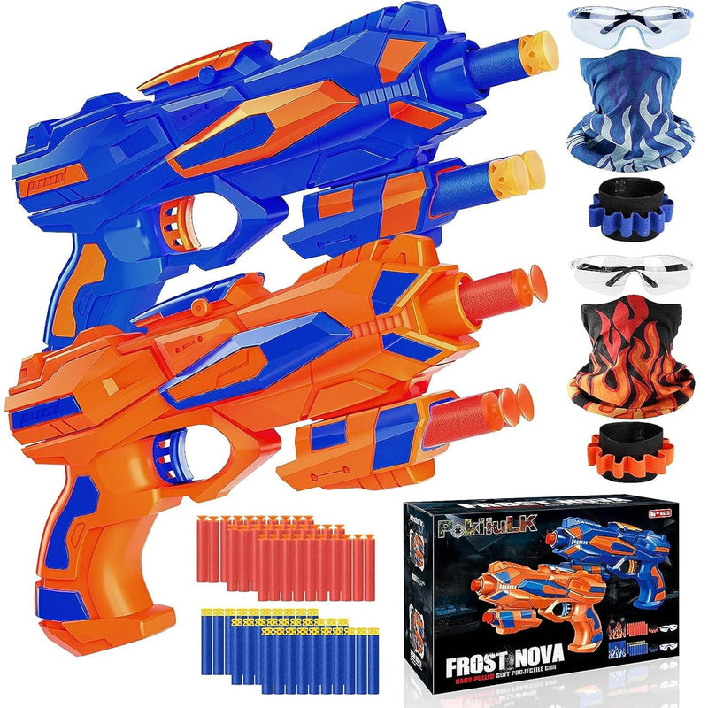 2 Pack Foam Blaster Toy Guns Set Include 60 Refill Darts, Goggles, Wrist St