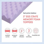3 Inch Egg Crate Memory Foam Mattress Topper with Soothing Lavender Infusion, CertiPUR-US Certified, Twin