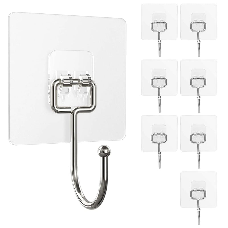 Large Adhesive Hooks For Hanging Heavy Duty 22Lbs, Transparent Waterproof Oil-Pr