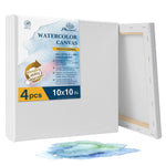 4 Pack Watercolor Canvas Set, 10 x 10 Inch 100% Cotton Stretched Painting Canvas