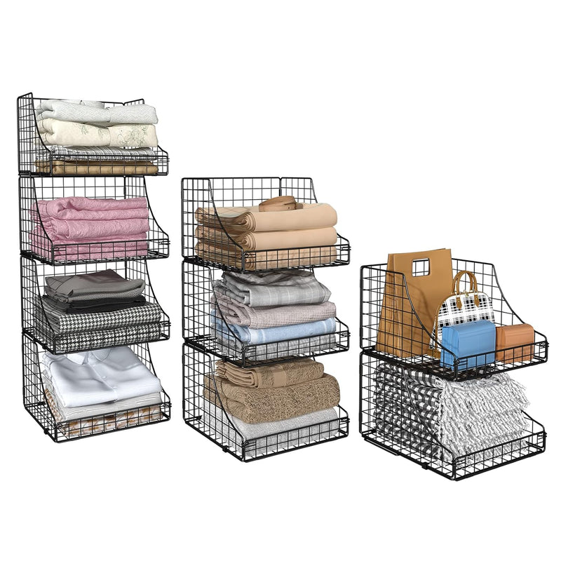 4-Pack Stackable Wire Baskets For Closet Organizers And Storage, Open Storage Bi