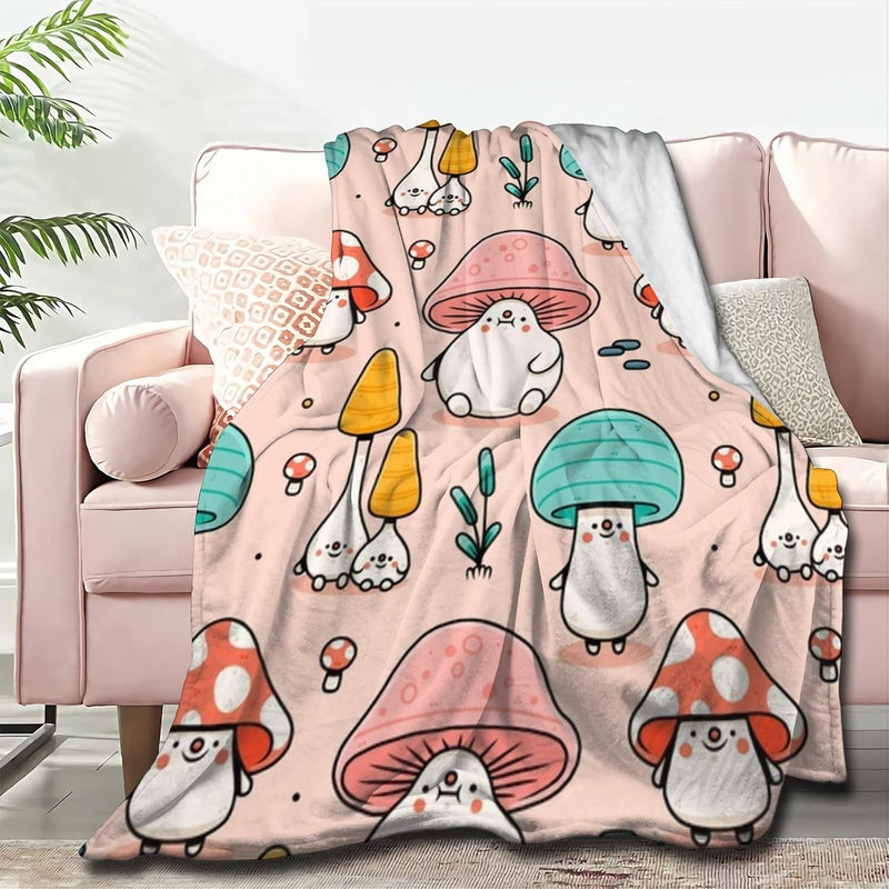Cute Mushroom Head Soft Blanket All Season Throw Blanket Fleece Blankets Bed S