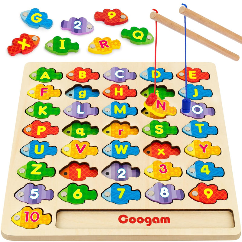 Coogam Magnetic Alphabet Numbers Fishing Game, Wooden ABC Letter Numbers Co