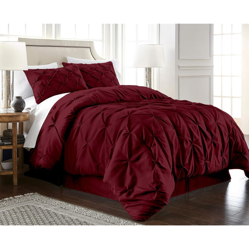 Berlin 3-Piece Pintuck Pinch Pleat Bedding Comforter Set (Full, Burgundy)